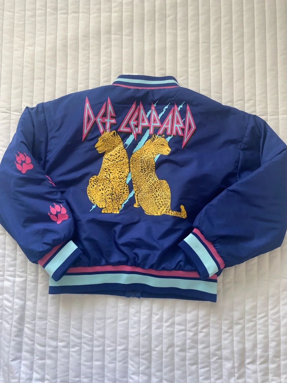 Kids' Def Leppard Blue Bomber Jacket with Leopard Graphic
